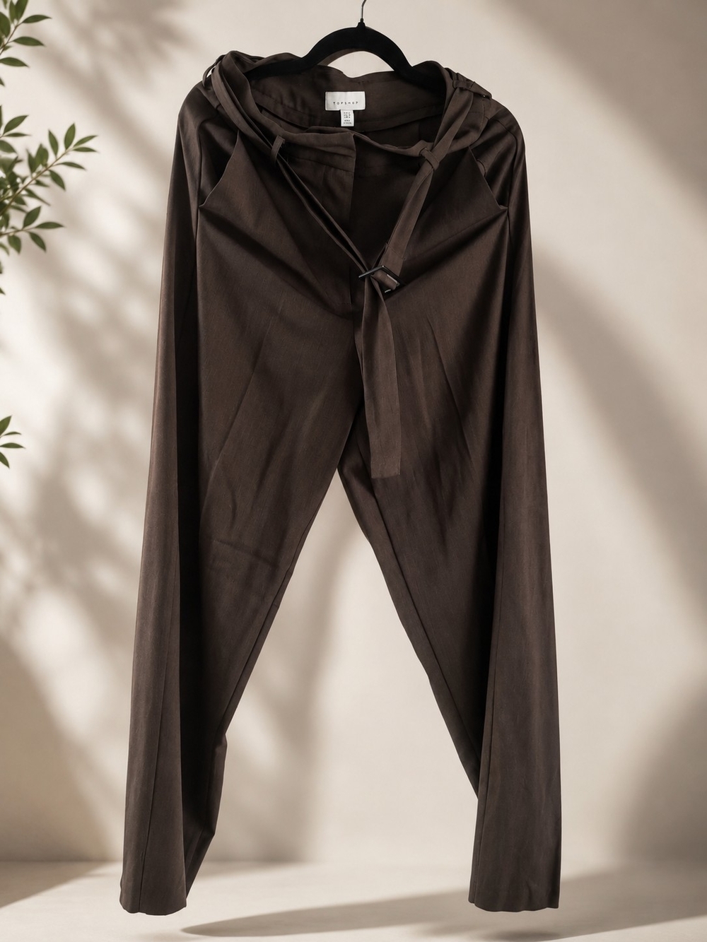 Topshop Dark Brown Draped Wide-Leg Pants